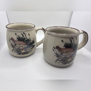 2pc Vintage Himark Stoneware Pheasant Quail Partridge Bird Coffee Mugs